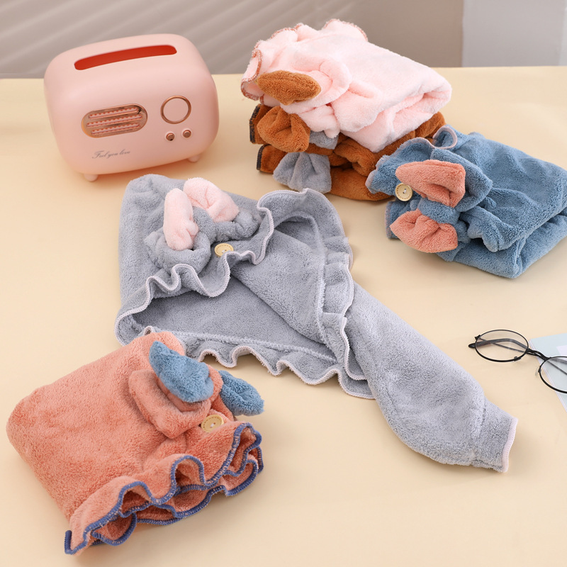 플리스 단색 헤어 타월 캡, 홈용 만화 캐릭터 매듭 공 - Hair Turban Towel 리뷰 및 가격